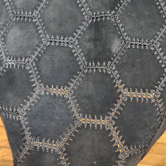 Danier Genuine Leather Black Suede Hexagon Maxi Skirt Size 14 Drk Boho Cowgirl - Picture 11 of 12